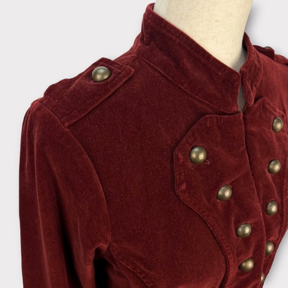 VINTAGE Ivy Jane Velvet Military Jacket Women Burgundy Steampunk Dark Academia - Picture 4 of 13